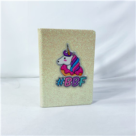 Glitter PVC diary with unicorn patch notebooks Gusta-N046